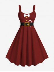 Robe débardeur imprimée avec ceinture nœud papillon et Père Noël grande taille - Rouge Vineux XS