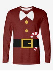 T-shirt imprimé grande taille pour homme, motif Père Noël, bonbons et nœud papillon. - Rouge 4XL