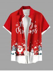 Plus Size Christmas Snowman Santa Claus Snowflake Print Buttons Pocket Shirt For Men -  