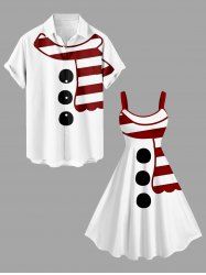 Ensemble assorti grande taille pour couples : écharpe de Noël imprimée bonhomme de neige - Blanc 