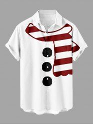 Plus Size Christmas Snowman Scarf Print Button Pocket Shirt For Men -  