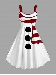 Plus Size Christmas Snowman Scarf Print A Line Tank Dress -  