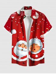 Plus Size Christmas Ball Snowflake Santa Claus Print Button Pocket Shirt For Men -  