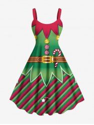 Robe trapèze imprimée lutin de Noël grande taille - Vert 6X