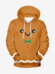 Plus Size Christmas Gingerbread Print Pocket Drawstring Pullover Long Sleeves Hoodie For Men -  