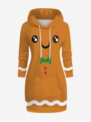 Plus Size Christmas Gingerbread Print Pocket Drawstring Pullover Long Sleeves Hoodie -  