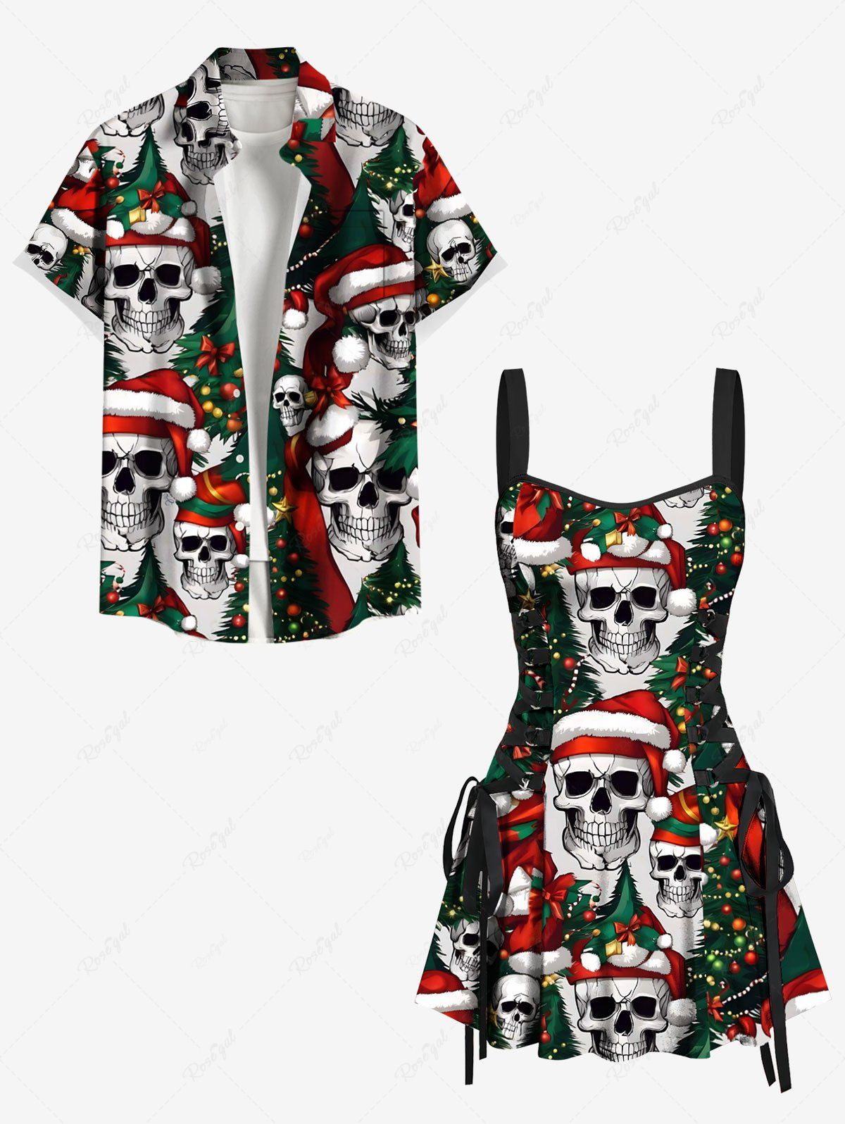 Ensemble assorti pour couples : chapeau de Noël à motif tête de mort Noir 