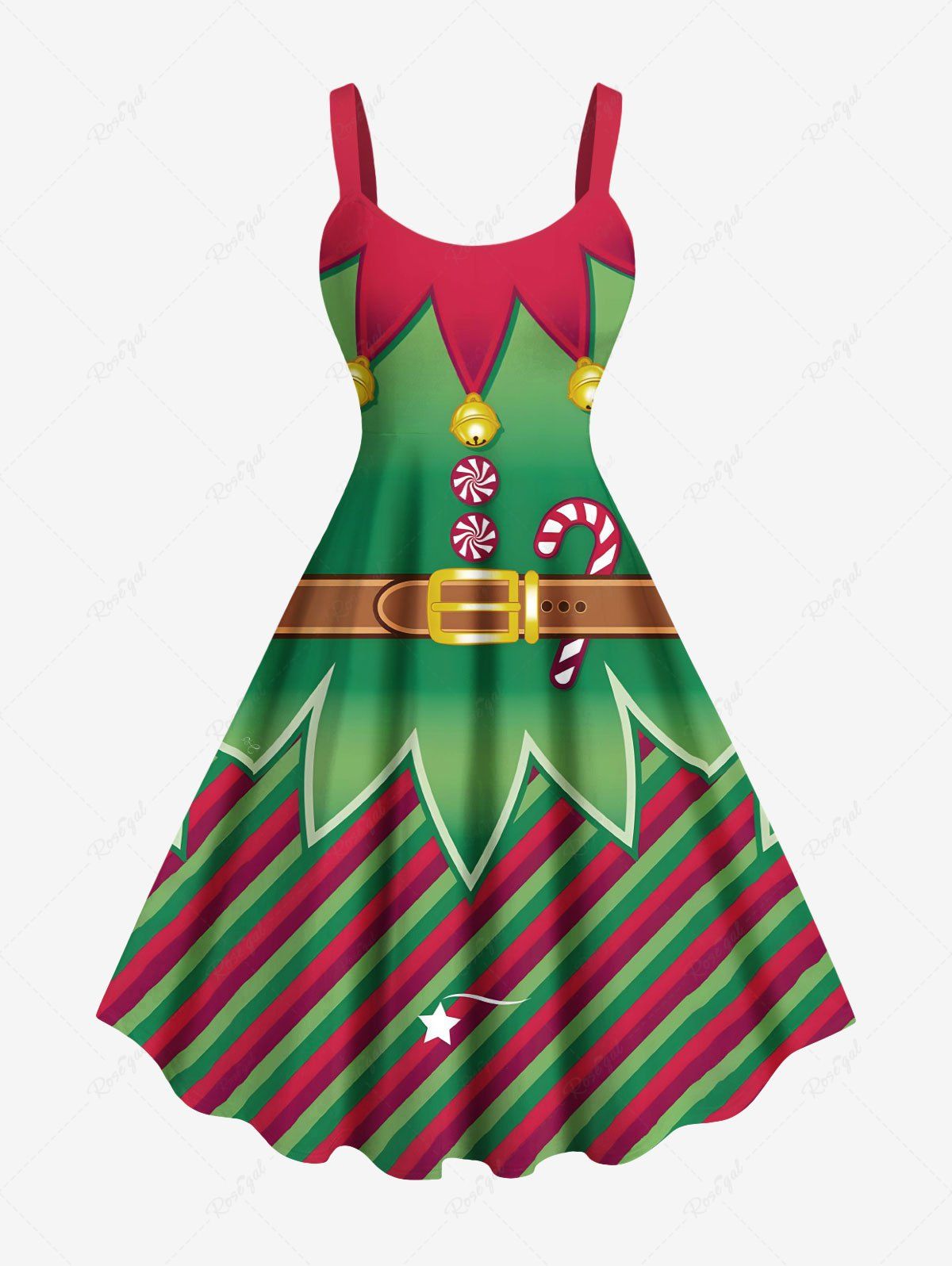 Robe trapèze imprimée lutin de Noël grande taille Vert 5X