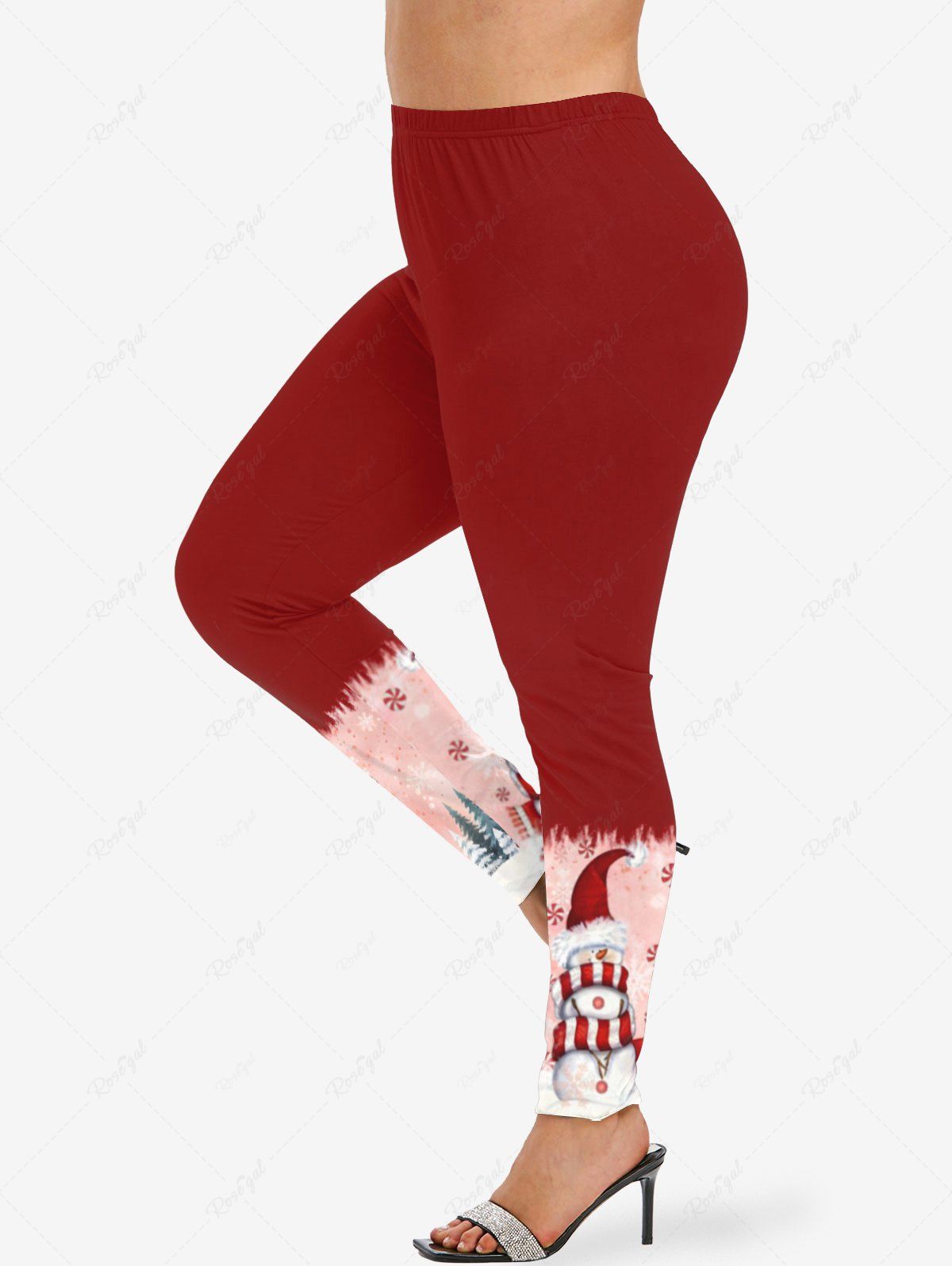 Leggings grande taille imprimés bonnet de Noël, bonhomme de neige, bonbons et lettres Rouge XS