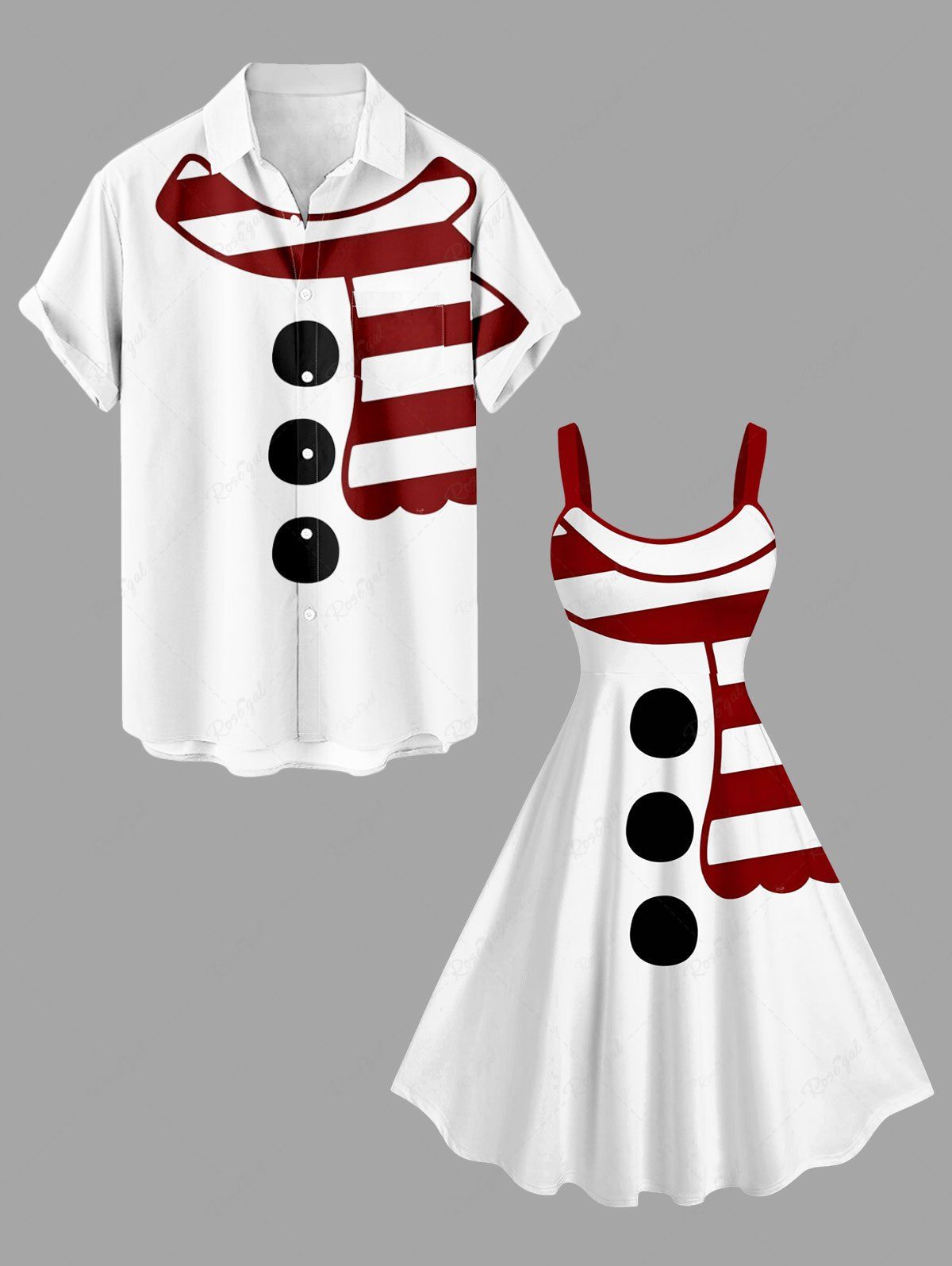 Ensemble assorti grande taille pour couples : écharpe de Noël imprimée bonhomme de neige Blanc 