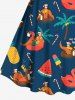 Tenue de plage hawaïenne assortie grande taille pour couples, avec imprimé élans de Noël, Père Noël, pastèques, ananas et cocotiers. - Vert profond 