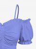 Ensemble assorti Hawaï à imprimé tropical fleurs et feuilles, grande taille - Bleu Poudre 