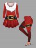 T-shirt de Noël grande taille avec ceinture Père Noël et étoiles scintillantes, imprimé 3D - Rouge XS