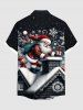 Chemise à boutons et poche pour homme, grande taille, motif Père Noël et flocons de neige. - Noir 2XL