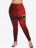 Leggings grande taille imprimés Père Noël, étoiles et paillettes, ceinture et paillettes, imprimé 3D - Rouge XS
