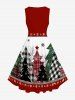Robe vintage des années 50 à imprimé flocons de neige et sapin de Noël grande taille - Rouge 1X