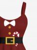 Plus Size Christmas Santa Claus Candy Bowknot Belt Print Tank Dress -  