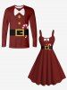 Robe débardeur imprimée avec ceinture nœud papillon et Père Noël grande taille - Rouge Vineux M