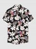 Chemise hawaïenne grande taille pour homme, à imprimé tropical floral et feuilles, boutons et poche. - Noir S