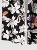 Chemise hawaïenne grande taille à imprimé tropical, fleurs et feuilles, avec poches et boutons, pour homme - Noir 6XL