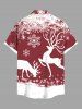 Plus Size Christmas Elk Snowflake Colorblock Print Buttons Pocket Shirt For Men -  