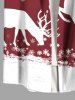 Plus Size Christmas Elk Snowflake Colorblock Print Buttons Pocket Shirt For Men -  