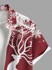 Plus Size Christmas Elk Snowflake Colorblock Print Buttons Pocket Shirt For Men -  