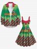 Robe trapèze imprimée lutin de Noël grande taille - Vert 4X