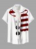 Plus Size Christmas Snowman Scarf Print Button Pocket Shirt For Men -  