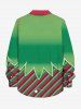 Chemise à manches longues boutonnée grande taille avec imprimé de bonbons et d'elfes de Noël pour hommes - Vert 7XL