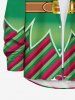 Chemise à manches longues boutonnée grande taille avec imprimé de bonbons et d'elfes de Noël pour hommes - Vert 7XL
