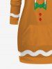 Sweat à capuche à manches longues, imprimé pain d'épice de Noël grande taille, avec poche et cordon de serrage. - Brun Légère XL