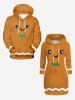 Sweat à capuche à manches longues, imprimé pain d'épice de Noël grande taille, avec poche et cordon de serrage. - Brun Légère XL