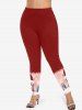 Plus Size Christmas Hat Snowman Candy Letters Print Leggings -  