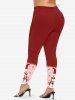 Plus Size Christmas Hat Snowman Candy Letters Print Leggings -  