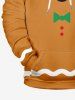 Plus Size Christmas Gingerbread Print Pocket Drawstring Pullover Long Sleeves Hoodie For Men -  