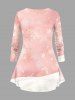 T-shirt à manches longues pour femme, grande taille, imprimé bonnet de Noël, bonhomme de neige et lettres, dégradé ombré - Rose clair 4X