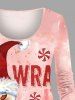 Plus Size Christmas Hat Snowman Candy Letters Print Ombre Long Sleeves Women T-shirt -  