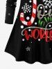 Plus Size Christmas Hat Snowflake Candy Letters Print Long Sleeves Women T-shirt -  