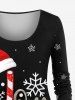 Plus Size Christmas Hat Snowflake Candy Letters Print Long Sleeves Women T-shirt -  