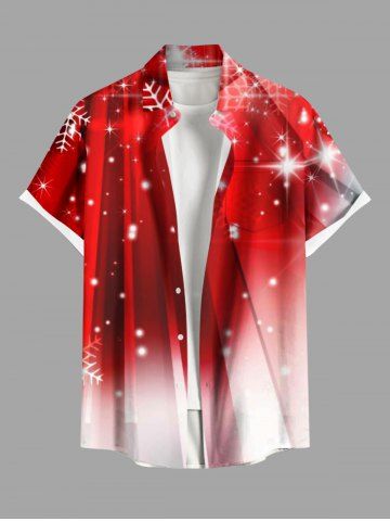 Plus Size Christmas Snowflake Glitter Stars Ombre Print Button Pocket Shirt For Men - RED - 4XL