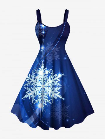 Plus Size Christmas Snowflake Glitter Ombre Galaxy Print A Line Dress - SKY BLUE - L
