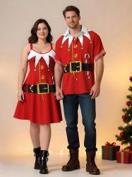 Christmas Santa Claus Costume Candy Print Plus Size Matching Outfit For Couples -  