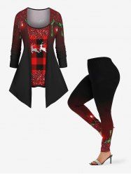 Christmas Elk Plaid Sparkling Sequin 3D Print Plus Size Matching Set -  