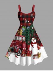 Robe débardeur à carreaux grande taille avec sapin de Noël, bonhomme de neige et flocons de neige, coffret cadeau voiture - Bleu Ciel 5X