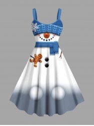 Robe débardeur imprimée grand format avec chapeau de bonhomme de neige et flocons de neige en pain d'épice. - Bleu Ciel L