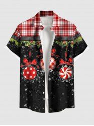 Chemise à carreaux grande taille pour homme, motif boules de Noël, houx, fruits et flocons de neige, boutons et poche - Noir S