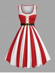 Robe vintage grande taille d'elfe de Noël à imprimé floral, style années 1950 - Rouge S