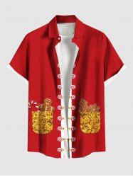 Chemise à boutons et poche pour homme, grande taille, avec imprimé sapin de Noël, pain d'épice, bonbons et flocons de neige. - Rouge 5XL