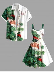 Ensemble assorti grande taille pour couples, imprimé sapin de Noël, Père Noël et lettres - Vert 